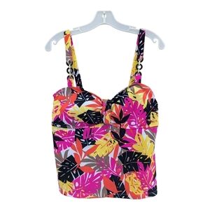 Catalina Multi-Color Banana Leaves Tankini Top Built-in Soft Cup Bra XL